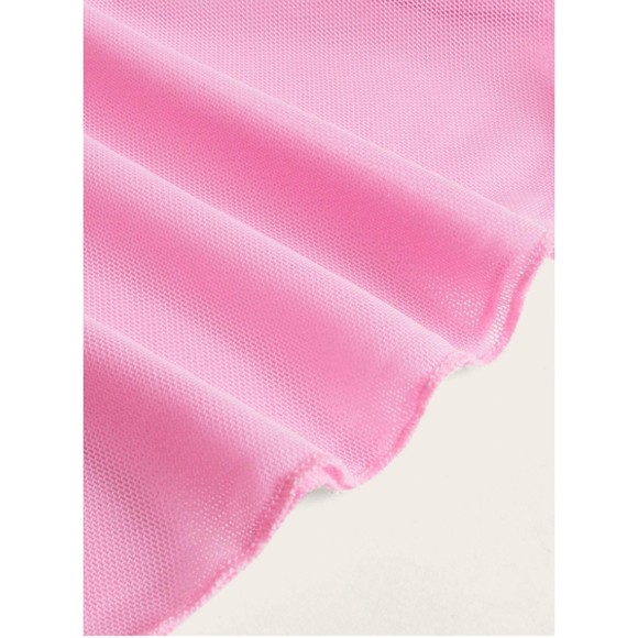 Medium Pink ROMWE Sweetness Solid Mesh Lingerie Set - Picture 4 of 6